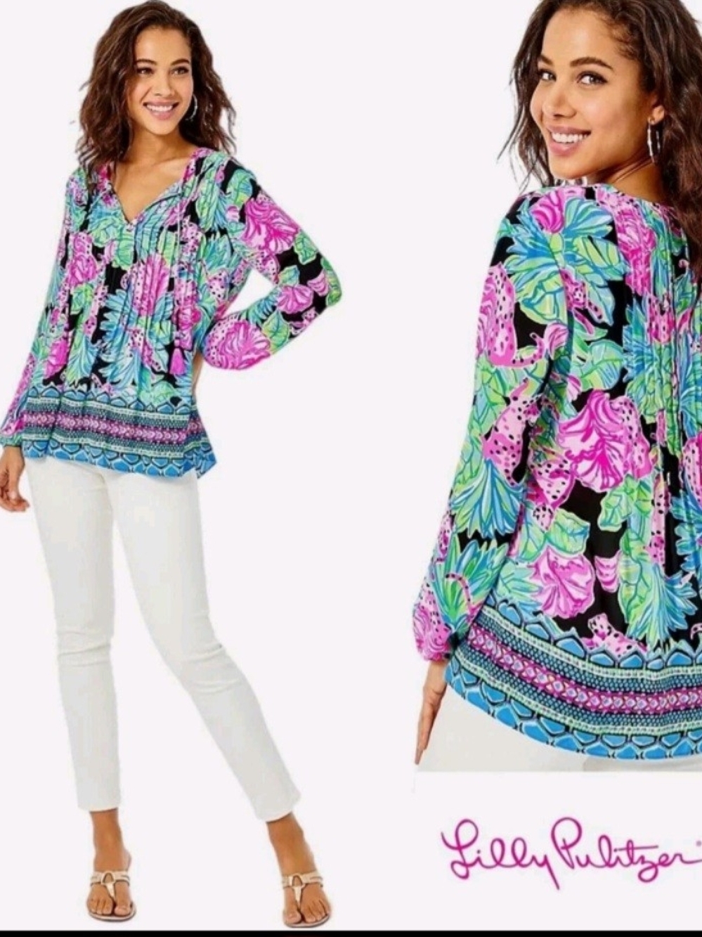 NWT Lilly Pulitzer Marilina Long Sleeve T Onyx Jaguar Jungle Engineered XL